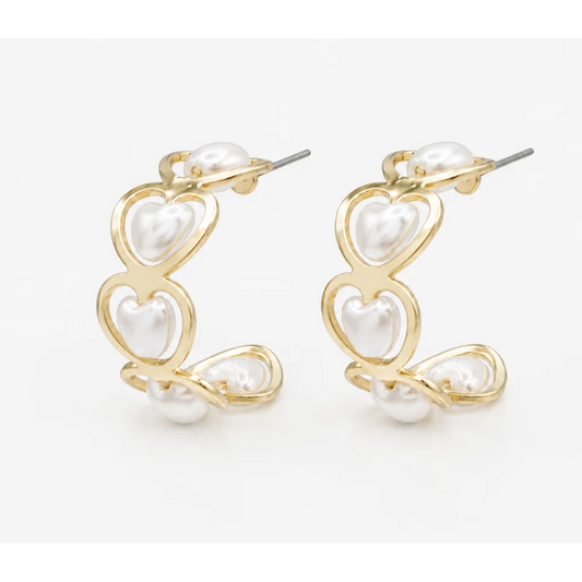 Gold earrings with heart shaped pearls-Bizou-1000 Palms