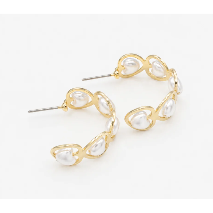 Gold earrings with heart shaped pearls-Bizou-1000 Palms