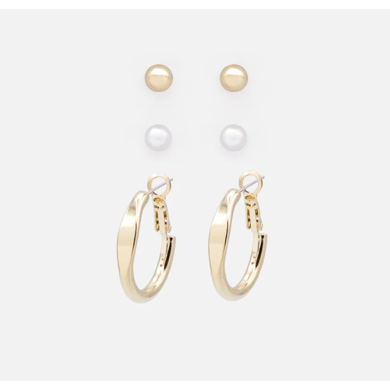 Set of gold & pearl earrings-Bizou-1000 Palms