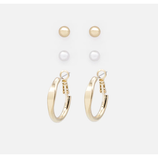 Set of gold & pearl earrings-Bizou-1000 Palms