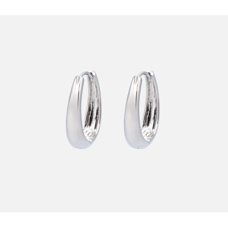 Oval Silver hoop earrings-Bizou-1000 Palms
