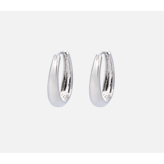 Oval Silver hoop earrings-Bizou-1000 Palms