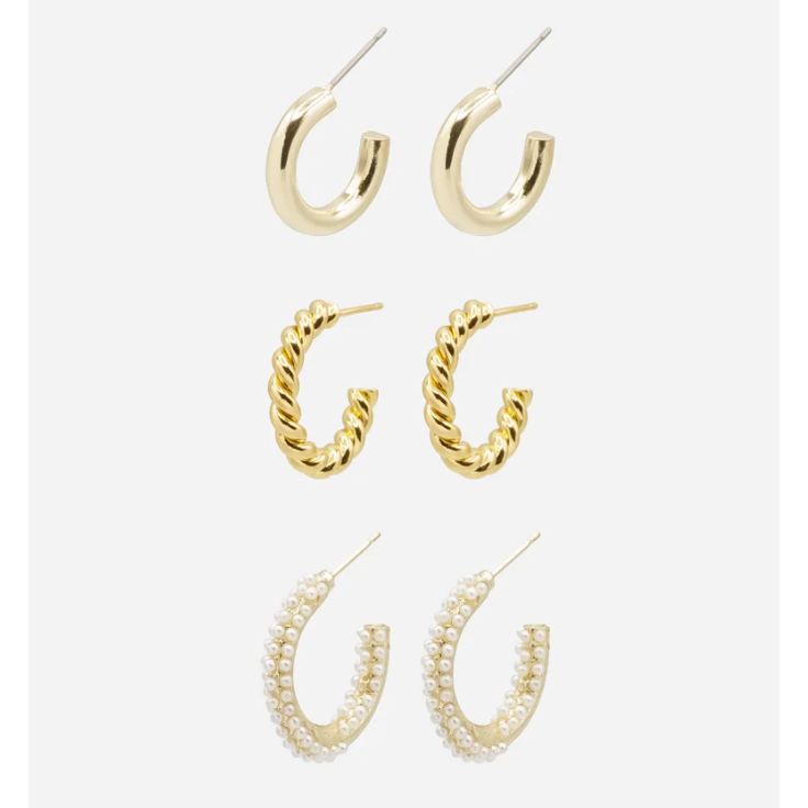 Gold Hoop earrings trio-Bizou-1000 Palms