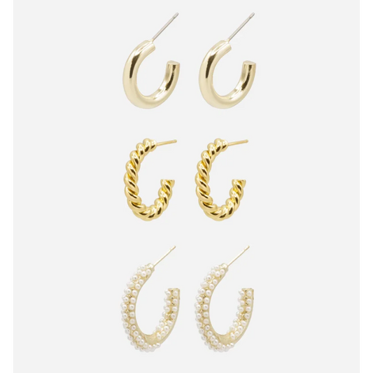 Gold Hoop earrings trio-Bizou-1000 Palms