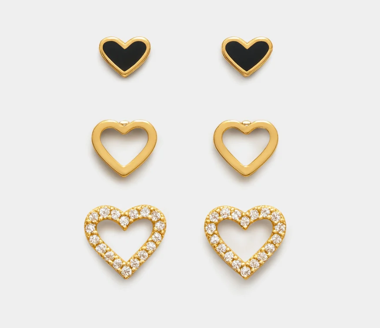 Heart Trio Gold earrings-Bizou-1000 Palms