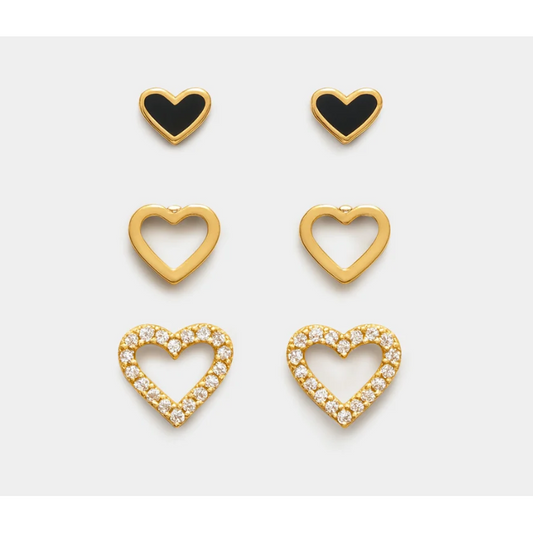 Heart Trio Gold earrings-Bizou-1000 Palms