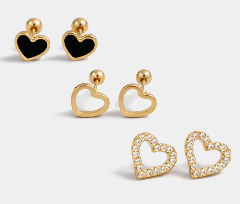 Heart Trio Gold earrings-Bizou-1000 Palms