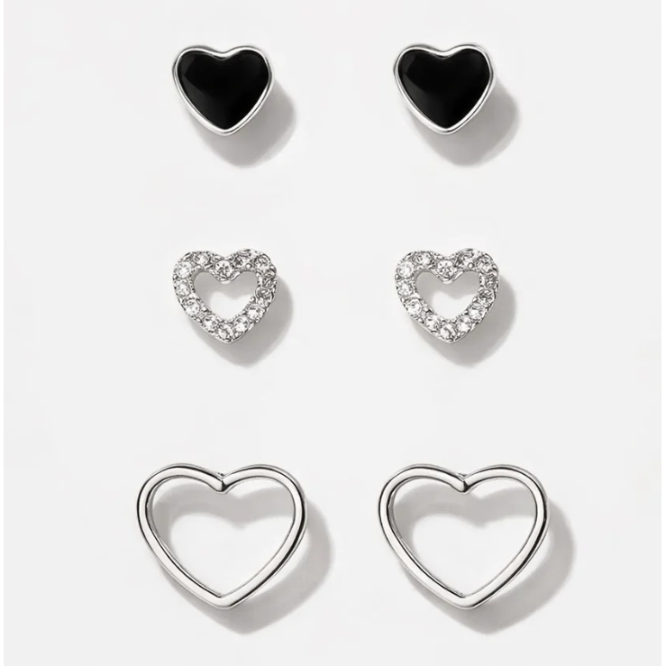 Heart trio Silver earrings-Bizou-1000 Palms