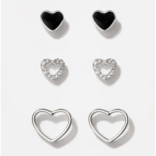 Heart trio Silver earrings-Bizou-1000 Palms