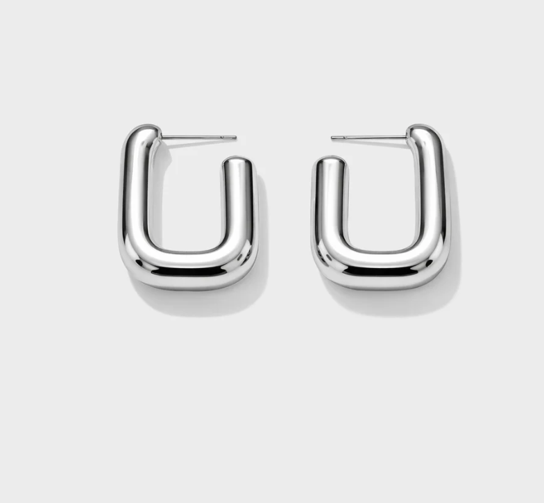 Rectangular Silver Hoops-Bizou-1000 Palms