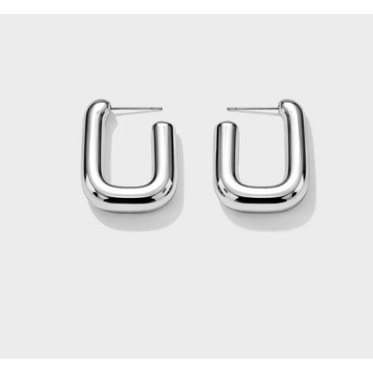 Rectangular Silver Hoops-Bizou-1000 Palms