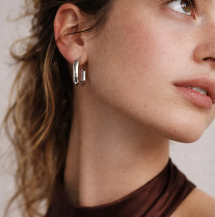 Rectangular Silver Hoops-Bizou-1000 Palms