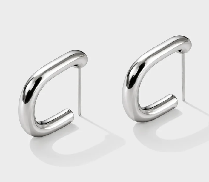 Rectangular Silver Hoops-Bizou-1000 Palms
