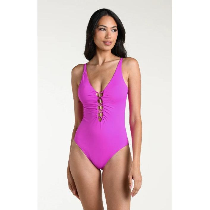 Island Goddess Plunge One Piece Violet-La Blanca-1000 Palms