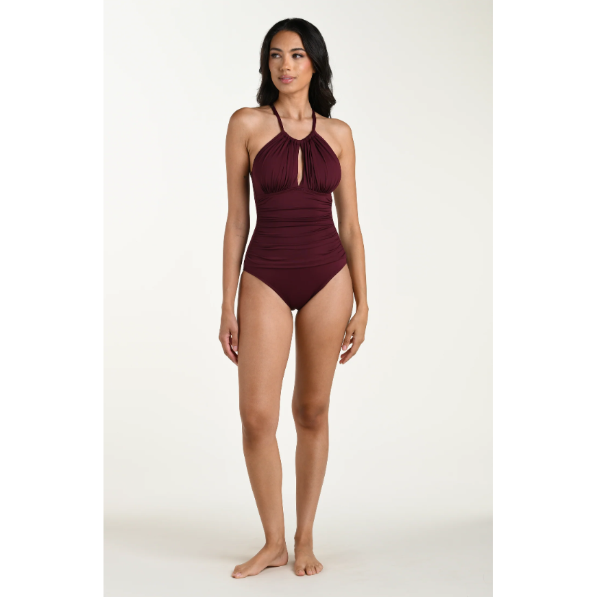 Island Goddess High Neck One Piece Dark Cherry-La Blanca-1000 Palms