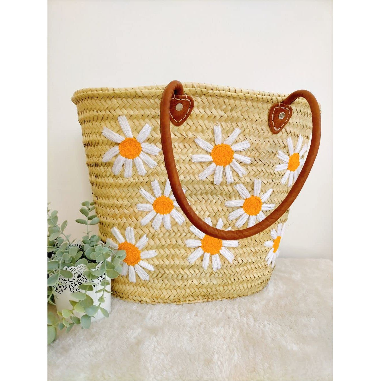 Daisies Basket Bag-Pro Handmade-1000 Palms
