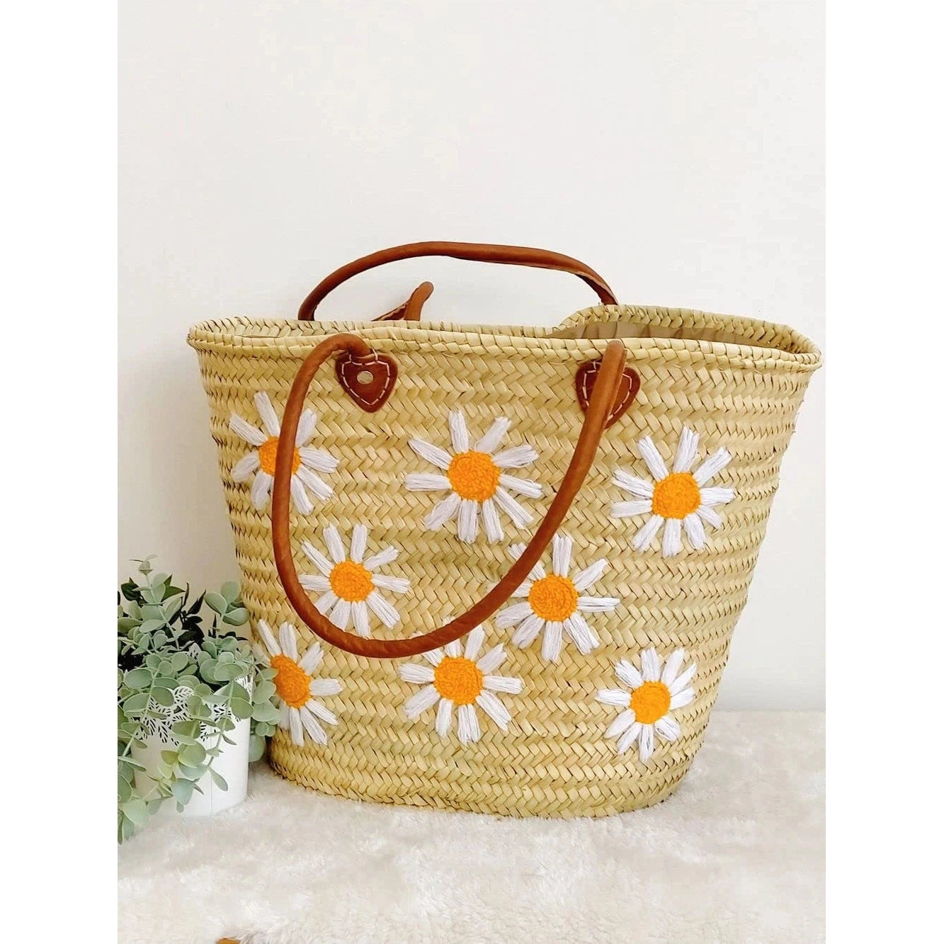 Daisies Basket Bag-Pro Handmade-1000 Palms